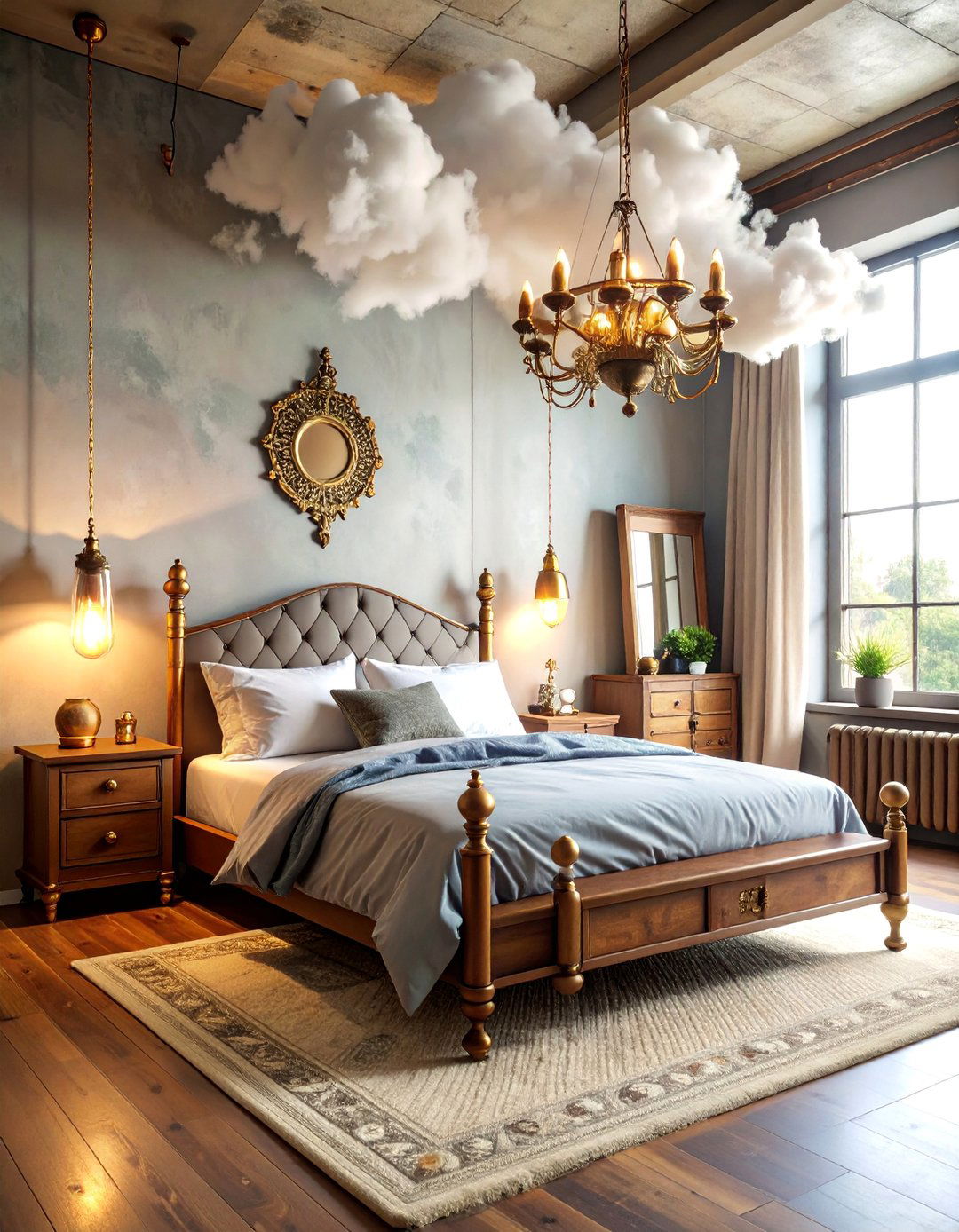 Steampunk Cloud Bedroom with Industrial Victorian Elements - 25 Cloud-Themed Bedroom Ideas