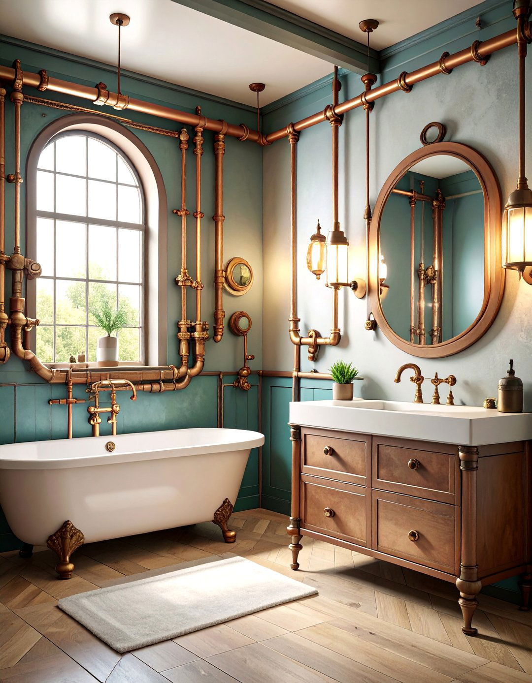 Steampunk Eclectic Powder Room with Industrial Victorian Elements - 25 Eclectic Powder Room Ideas