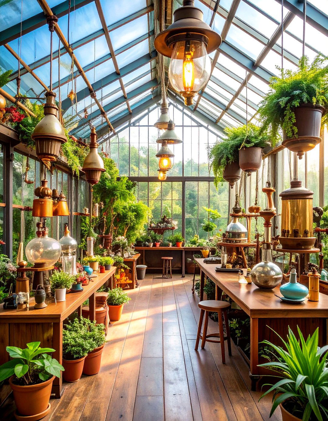 Steampunk Greenhouse with Vintage Industrial Fantasy - 25 Greenhouse Decor Ideas