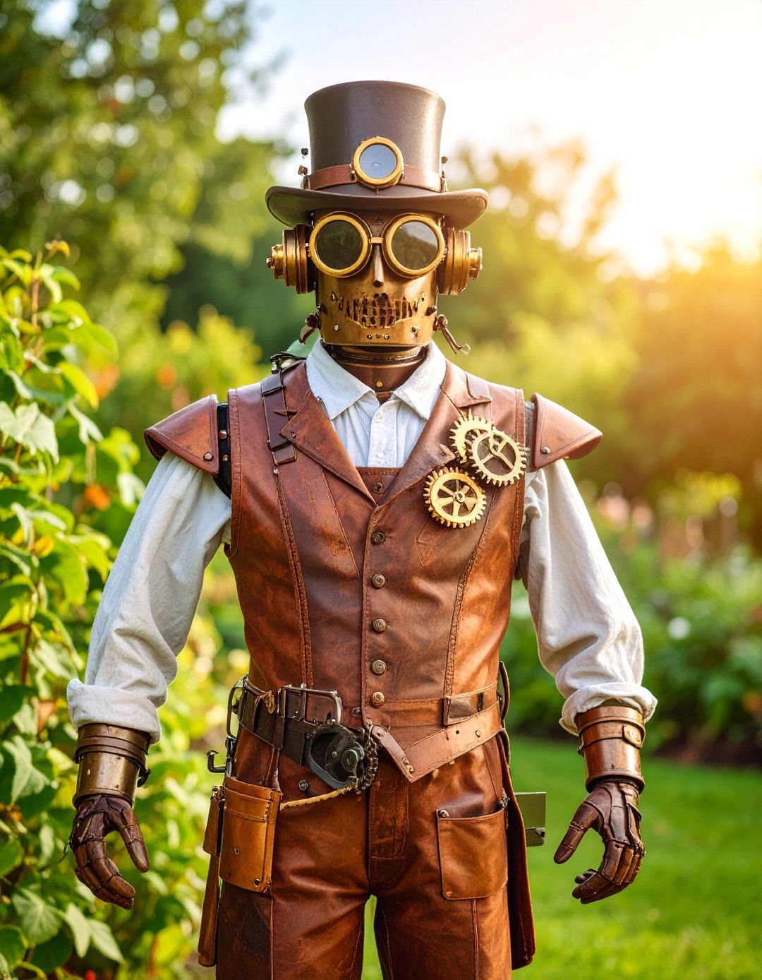 Steampunk Industrial Garden Guardian - 25 Garden Scarecrow Ideas