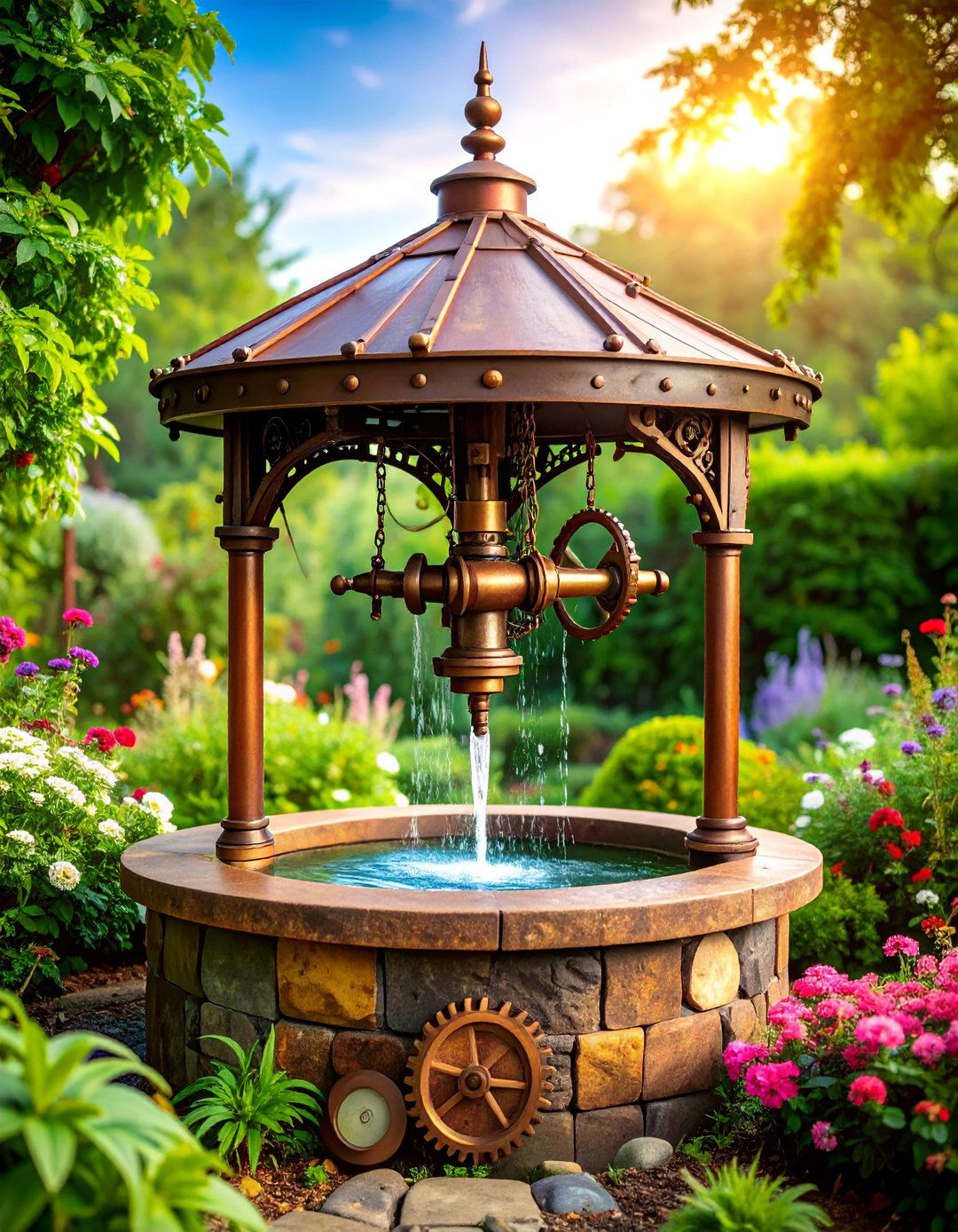 Steampunk Industrial Wishing Well - 25 Outdoor Wishing Well Garden Ideas