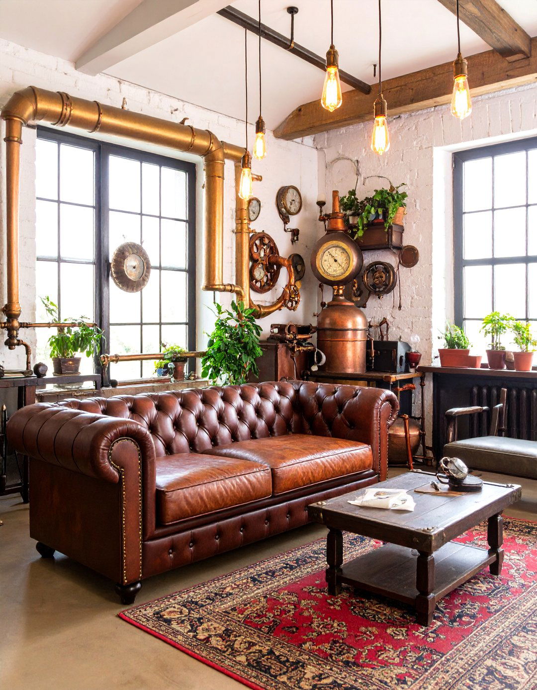 Steampunk Workshop Living Room with Industrial Fantasy - 25 Man Cave Living Room Ideas