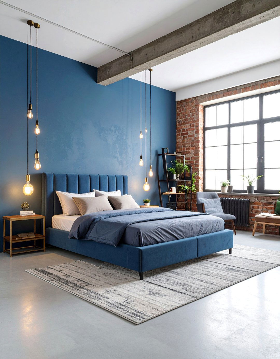 Steel Blue Industrial Bedroom - 25 Blue Bedroom Ideas