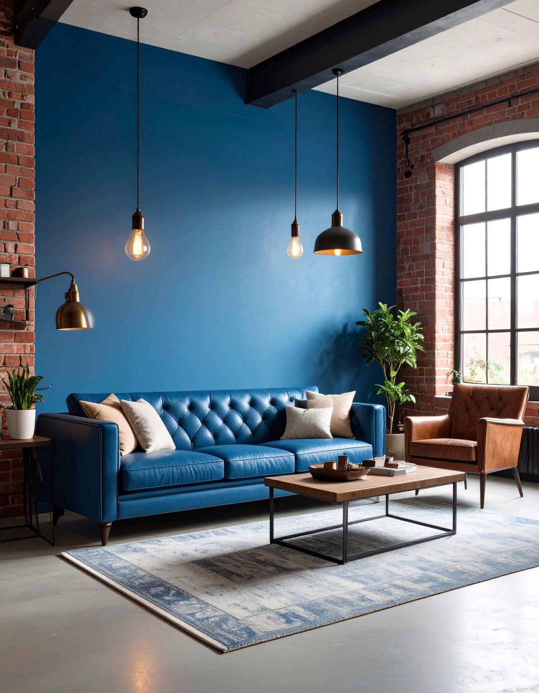 Steel Blue Industrial Loft with Urban Elements - 25 Blue Accent Wall Ideas