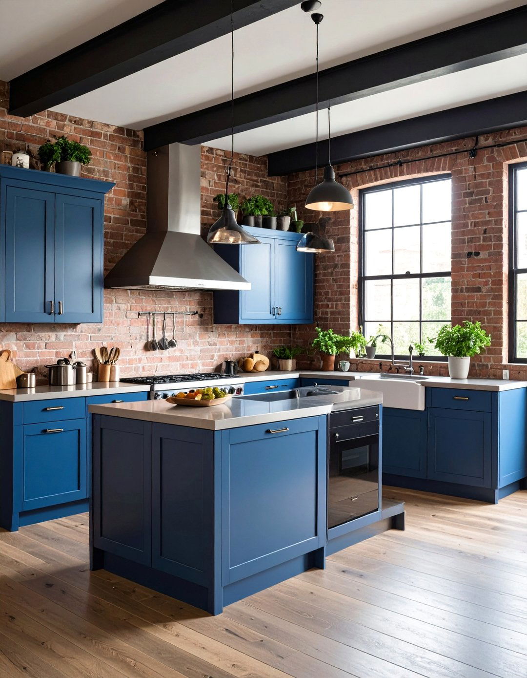 Steel Blue Kitchen with Industrial Elements - 25 Blue Kitchen Ideas