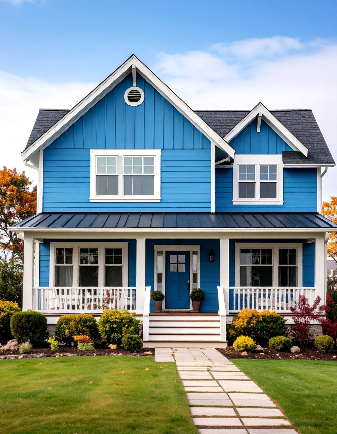 Steel Blue and Cream Vertical Contrast - 25 Two-tone Siding Designs