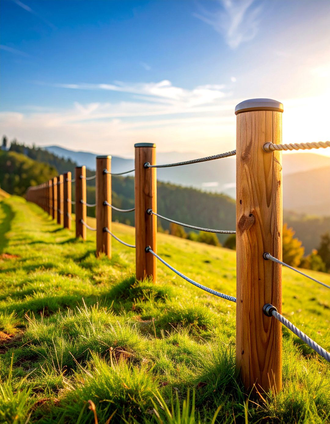 Steel Cable and Wood Post Modern Design - 25 Metal and Wood Fence