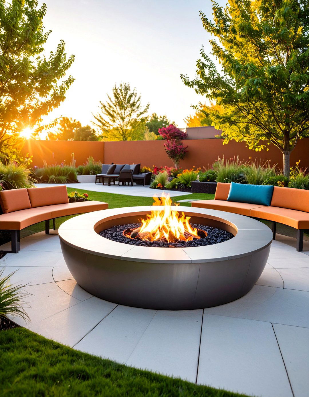 Steel Fire Pit with Integrated Bench Seating - 25 Metal Fire Pit Ideas