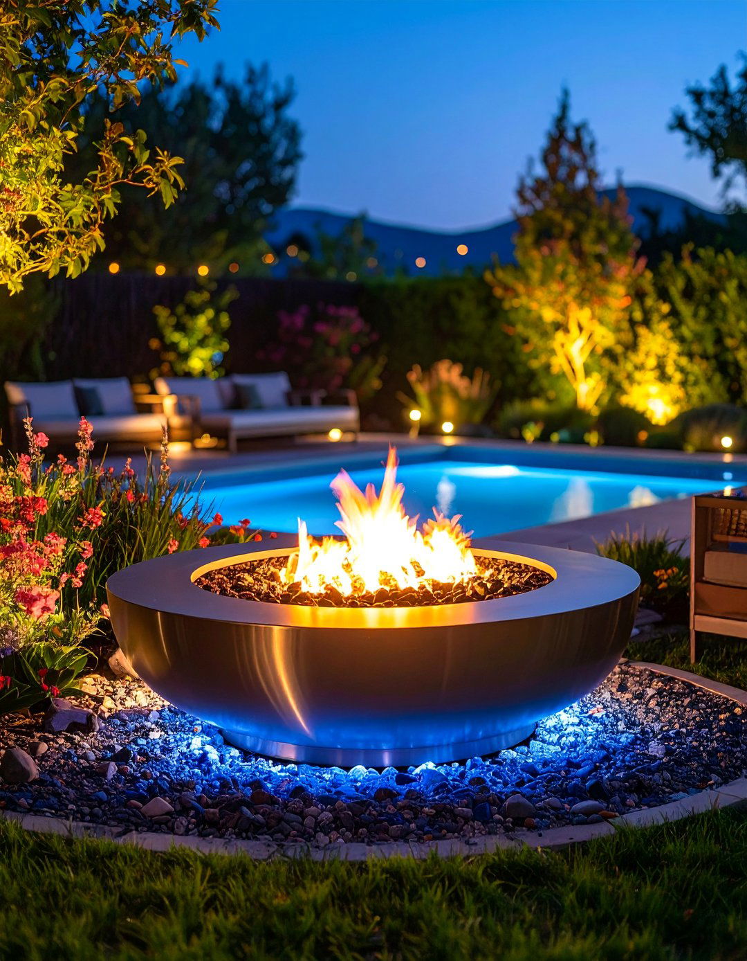Steel Fire Pit with LED Accent Lighting - 25 Metal Fire Pit Ideas