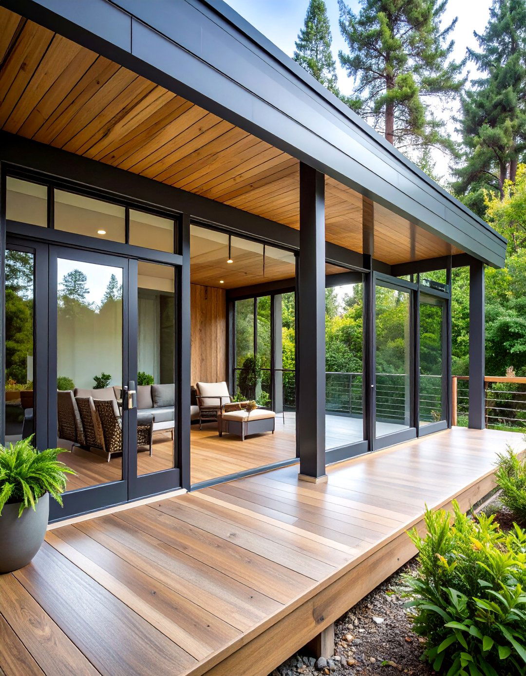 Steel Frame Porch with Cedar Screen Walls - 25 Modern Front Porch Ideas