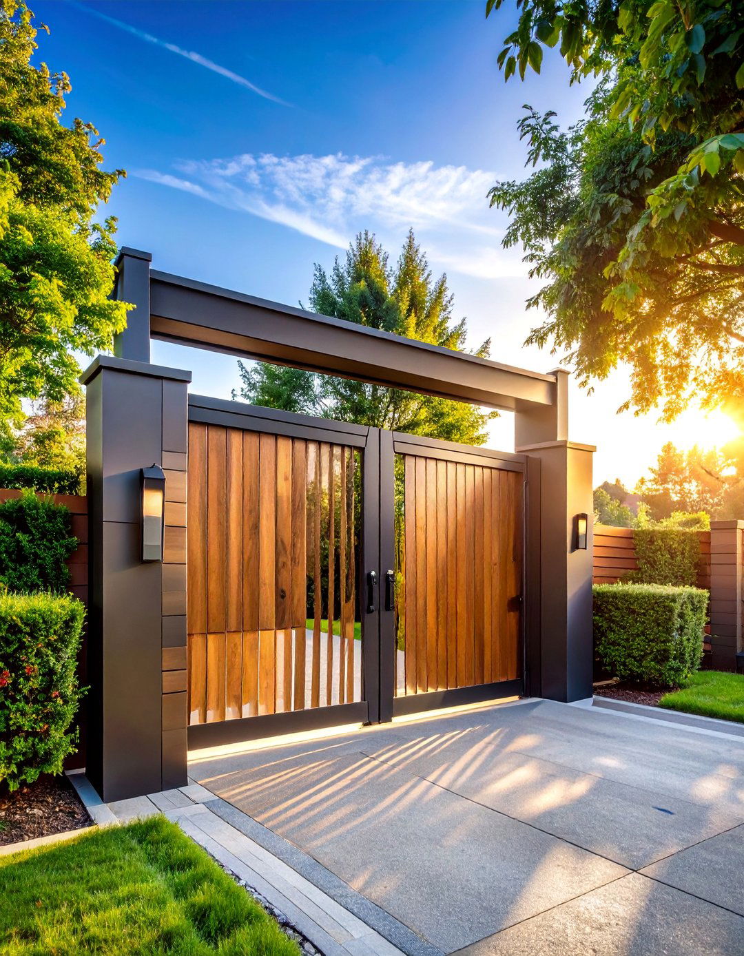 Steel and Wood Hybrid Security Gate - 25 Front Door Gate Ideas
