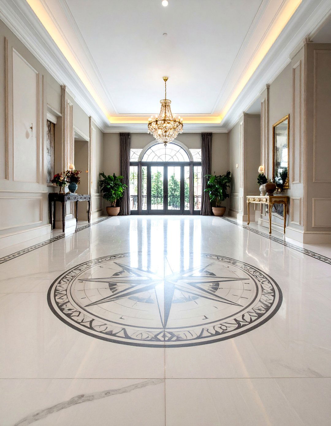 Stenciled Concrete Floor with Medallion Design - 25 Concrete Floor Design Ideas