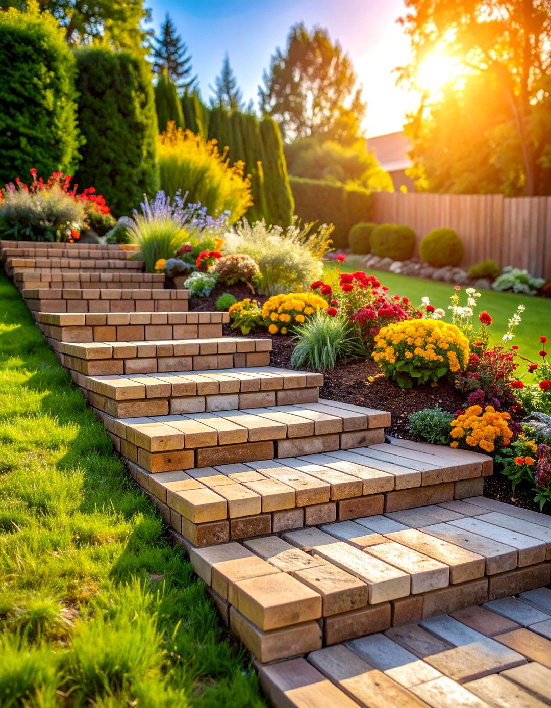 Stepped Brick Terraced Edging - 25 Brick Edging Ideas