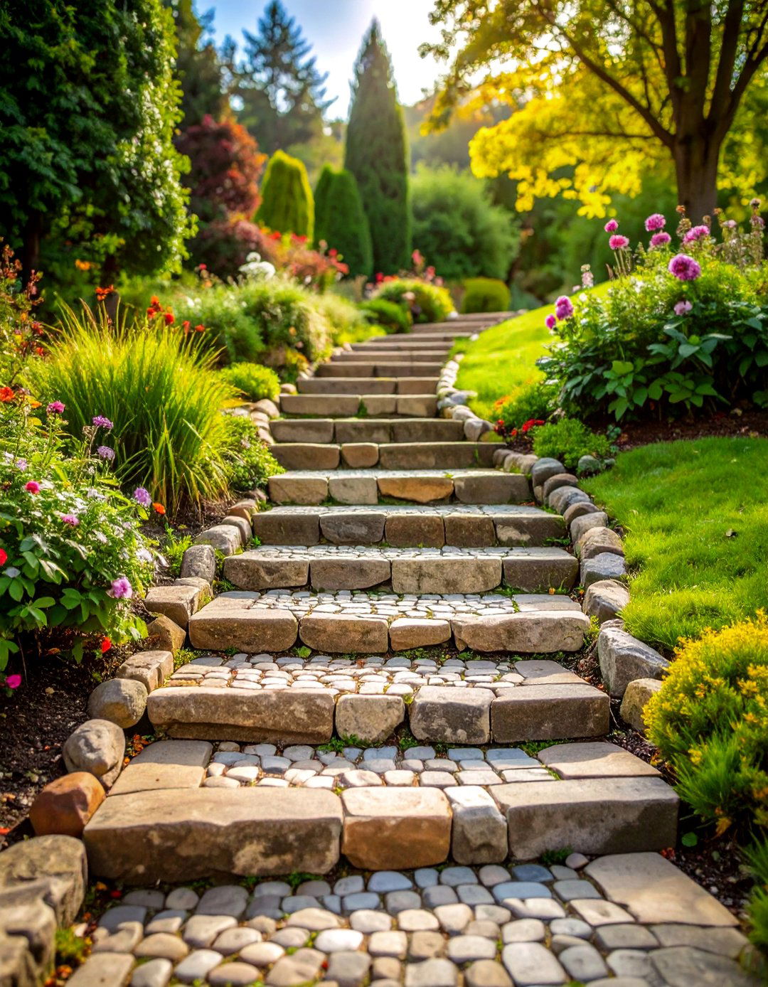 Stepped Cobblestone Walkway for Slopes - 25 Cobble Stone Walkway Ideas