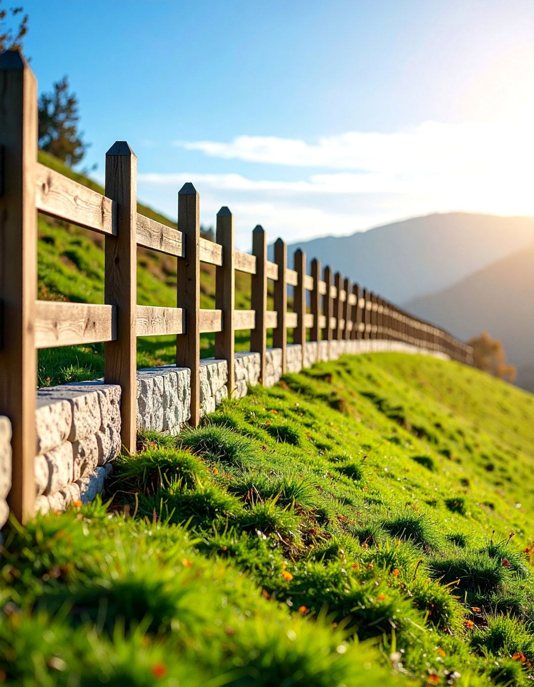 Stepped Concrete Block Fence Following Natural Terrain - 25 Concrete Block Fence Ideas