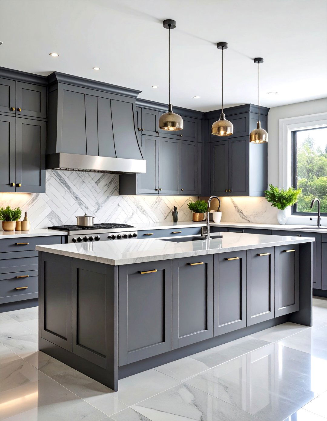 Stepped Geometric Kitchen with Silver Details - 25 Art Deco Kitchen Ideas