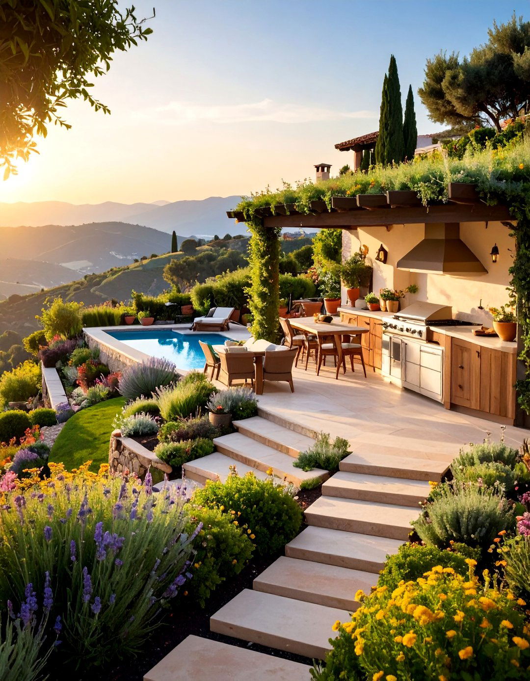 Stepped Terrace Garden Kitchen - 25 Mexican Outdoor Kitchen Ideas
