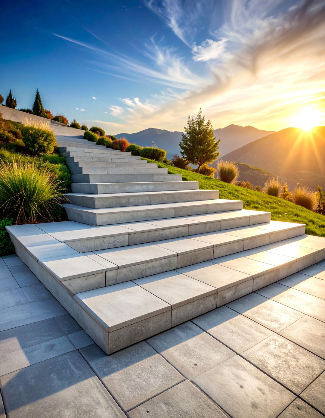 Stepped Terraced Concrete Paver Walkway - 25 Concrete Paver Walkway Ideas