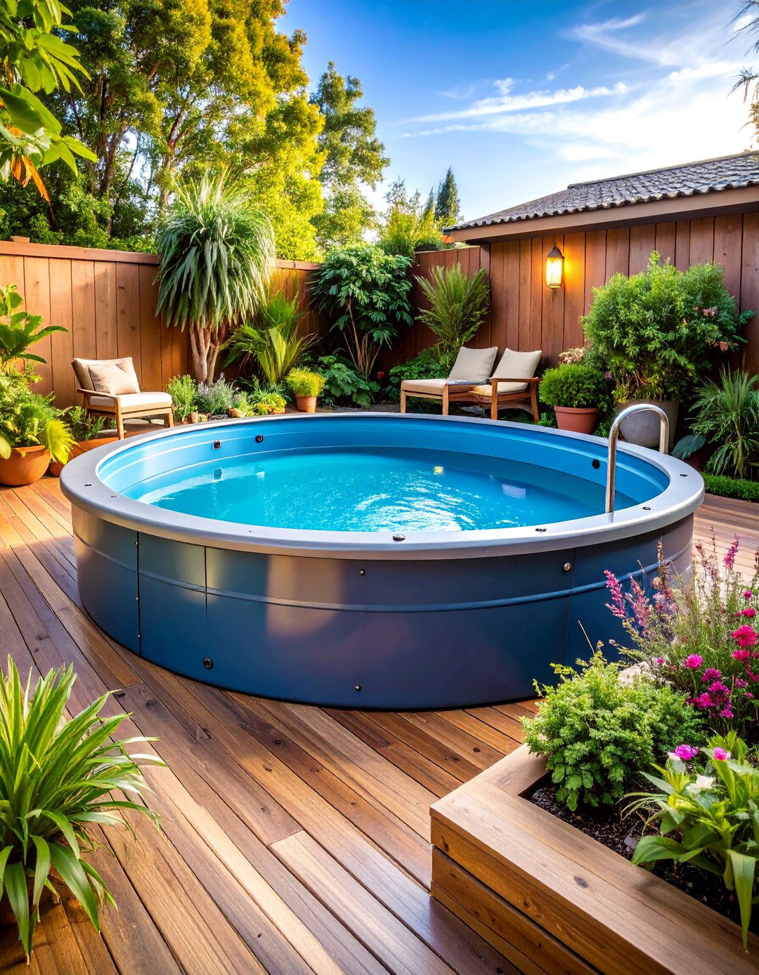 Stock Tank Pool with Custom Deck Surround - 25 Small Pool Ideas