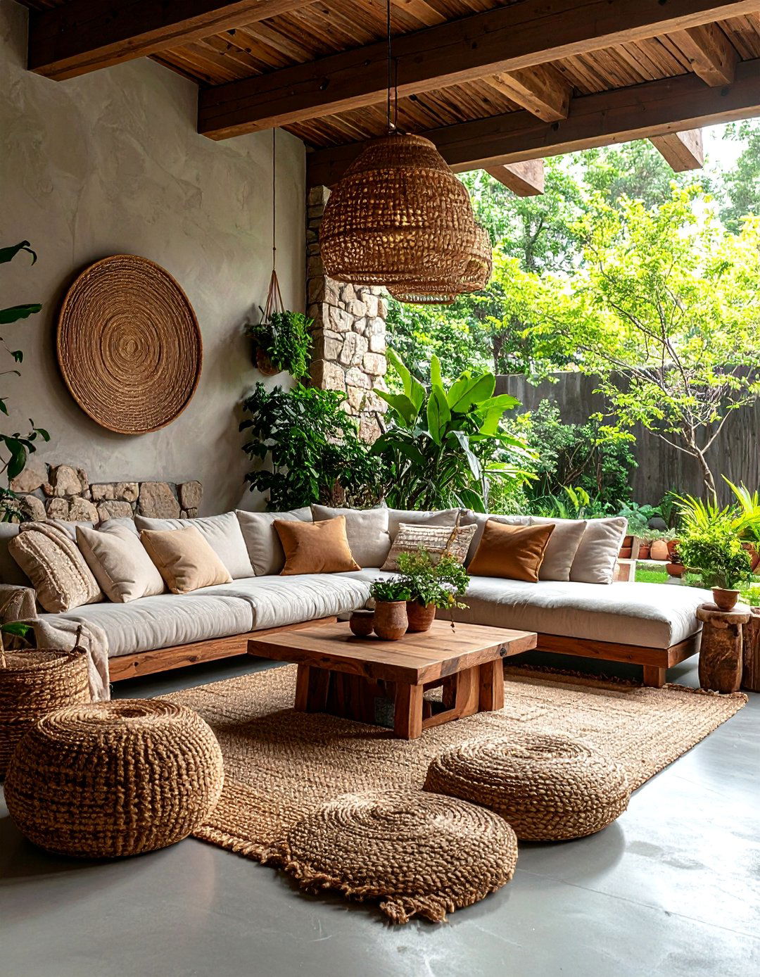 Stone Accent Wall Sunroom with Natural Textures - 25 Rustic Sunroom Ideas