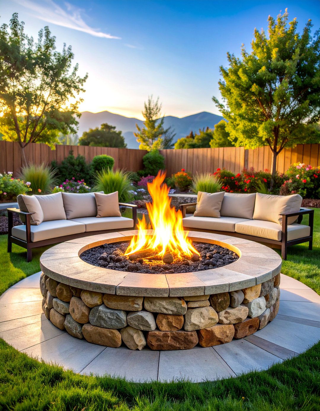 Stone Circle Fire Pit with Natural Rock Seating - 25 Wood Burning Fire Pit Ideas