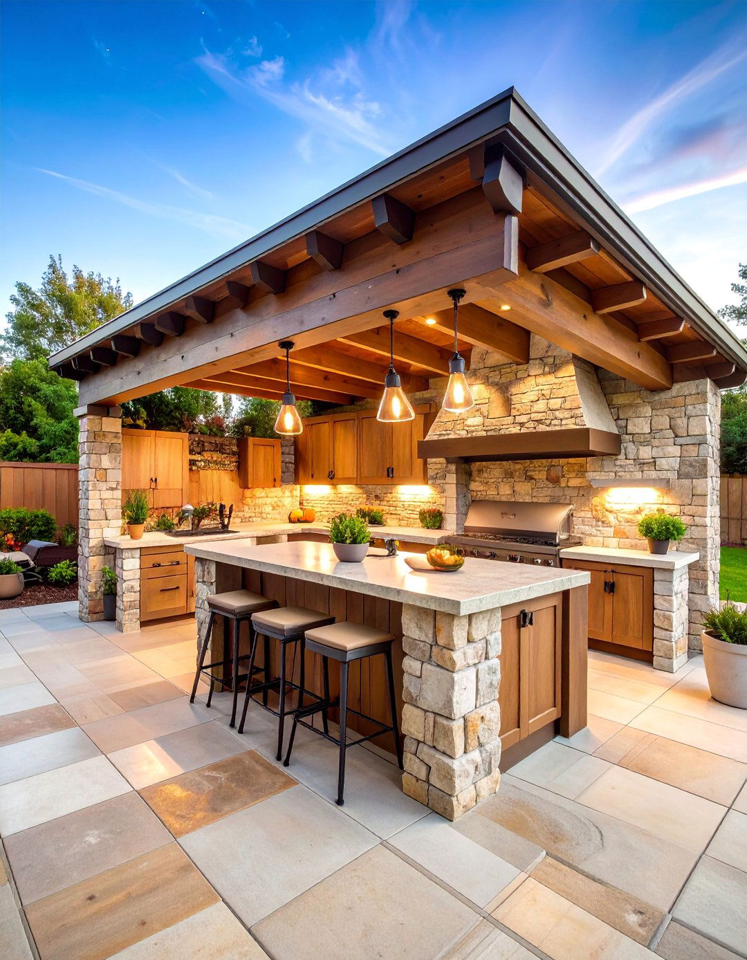 Stone Clad Pizza Oven Paradise - 25 Rustic Outdoor Kitchen Ideas