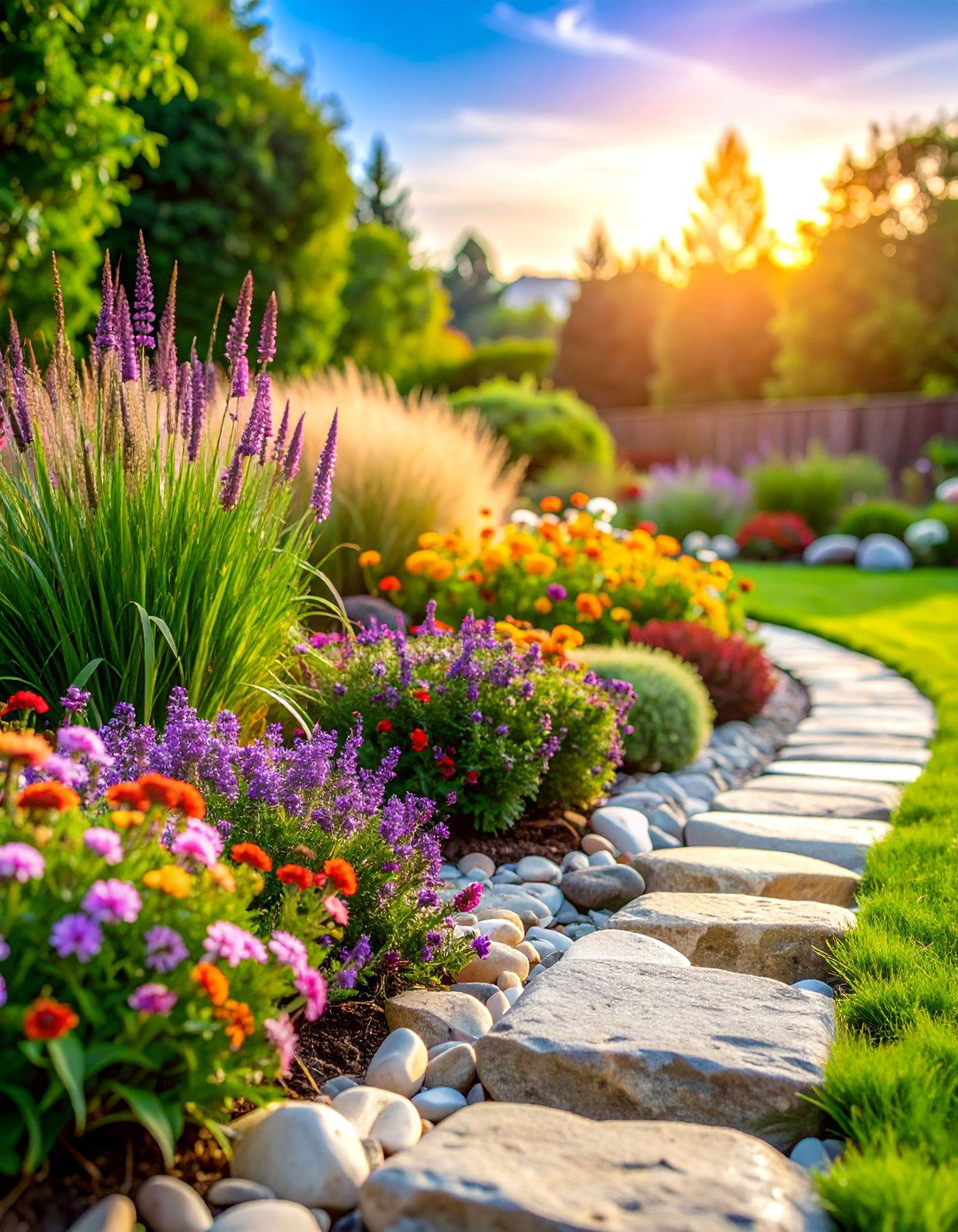 Stone Edging Perennial Border - 25 Stone Garden Ideas