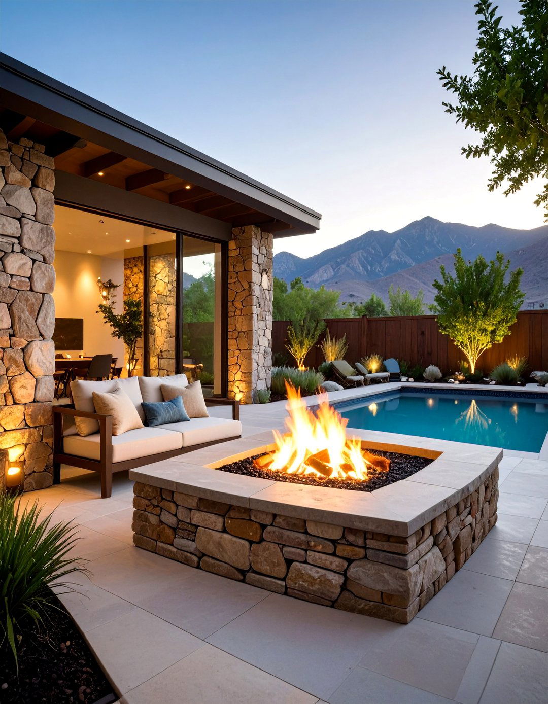 Stone Fire Pit with Privacy Walls and Wind Protection - 25 Stone Fire Pit Ideas