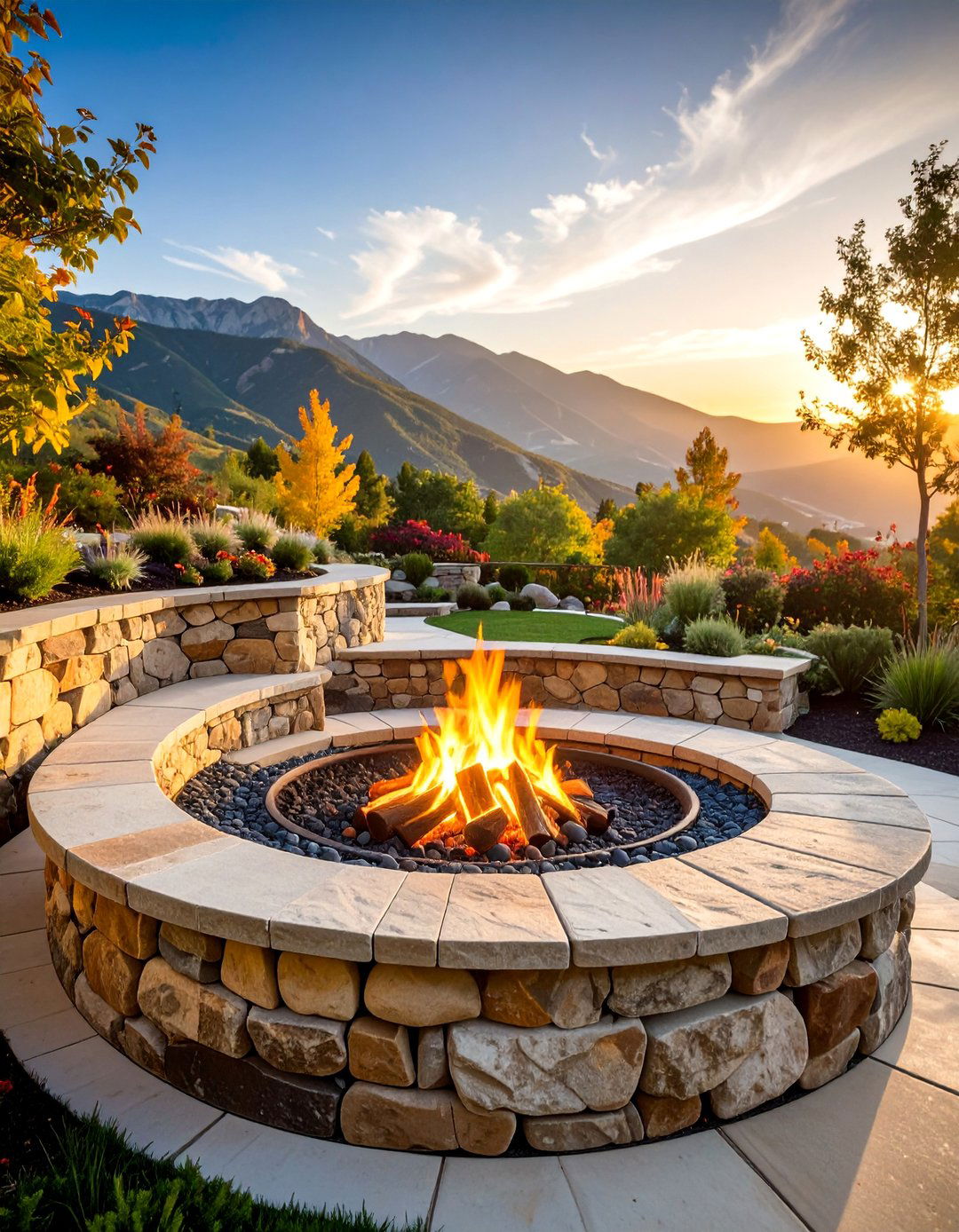 Stone Fire Pit with Retaining Wall Integration and Terracing - 25 Stone Fire Pit Ideas