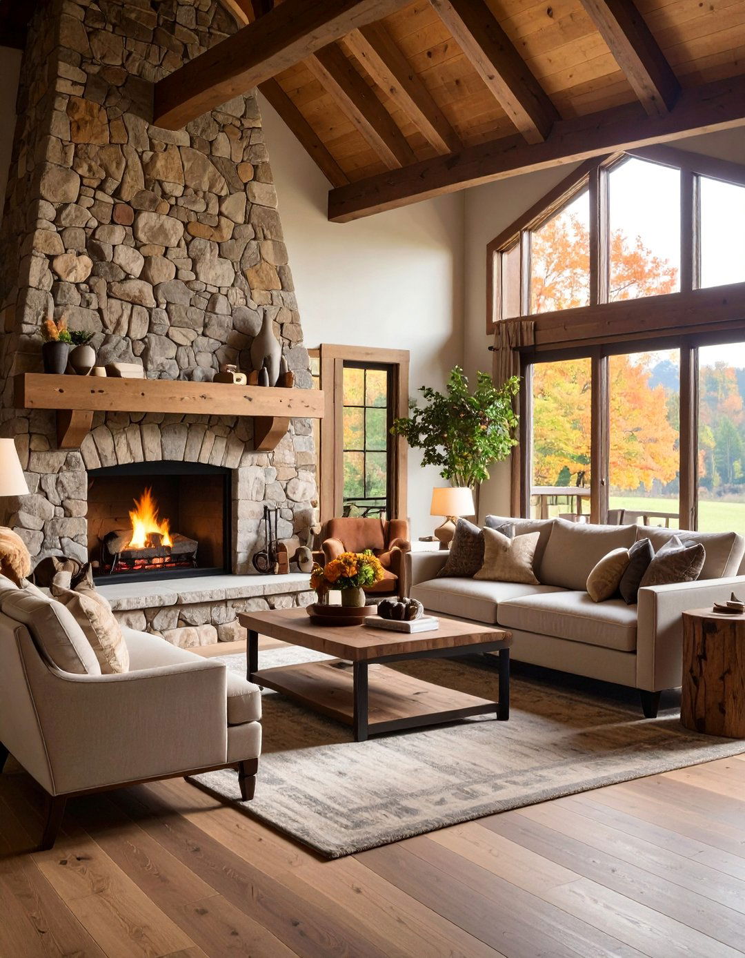 Stone Fireplace Great Room - 25 Rustic Barndominium Interior Design Ideas