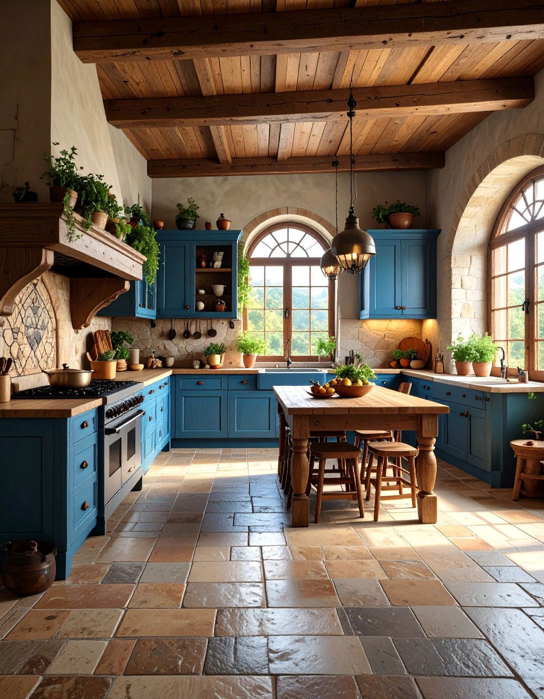 Stone Floor Kitchen with Medieval Character - 25 French Country Kitchen Ideas