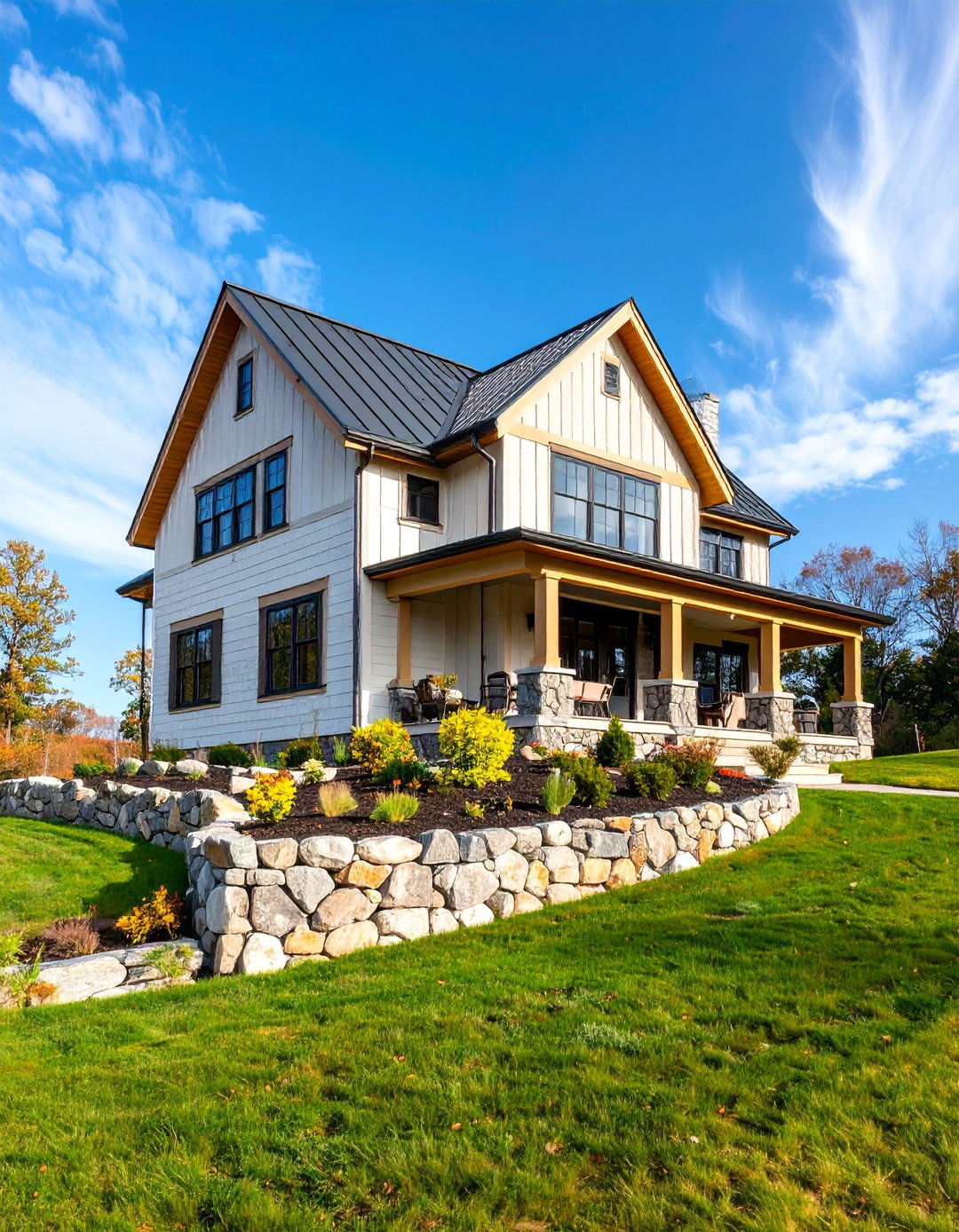 Stone Foundation Farmhouse with Board and Batten - 25 Modern Farmhouse Exterior