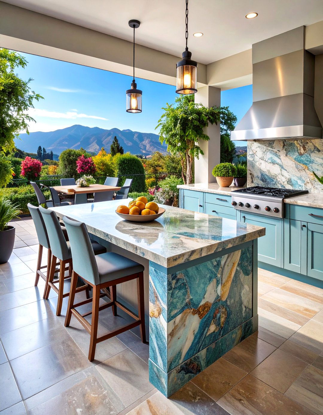 Stone Look Porcelain Tile with Varied Textures - 25 Types of Outdoor Kitchen Countertops