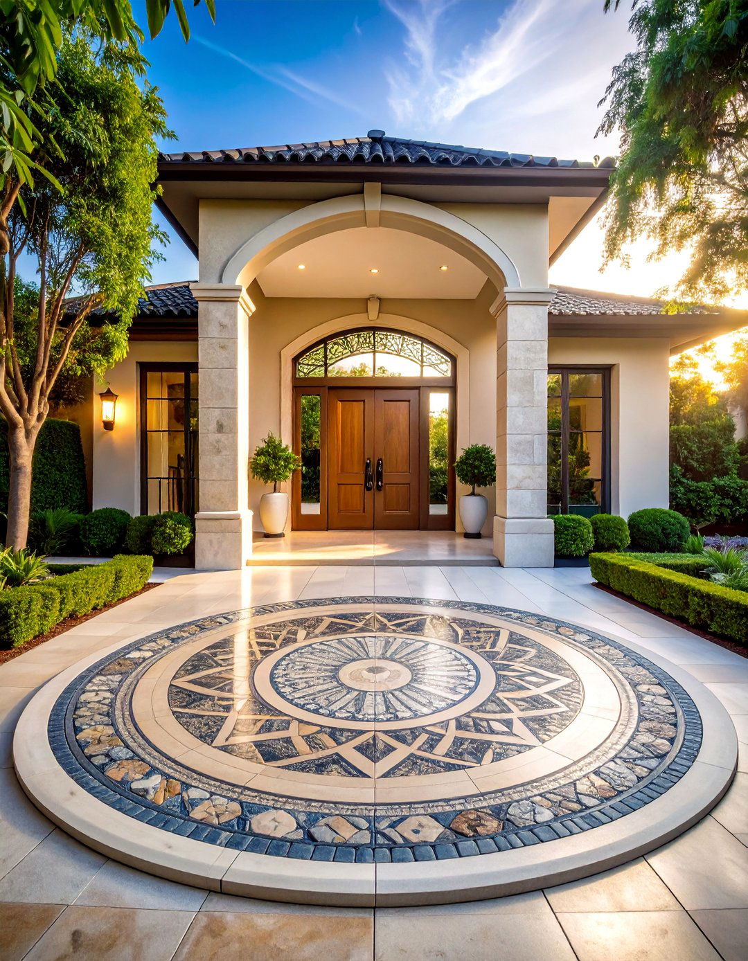 Stone Medallion Feature Entrance - 25 Stone Walkway Ideas