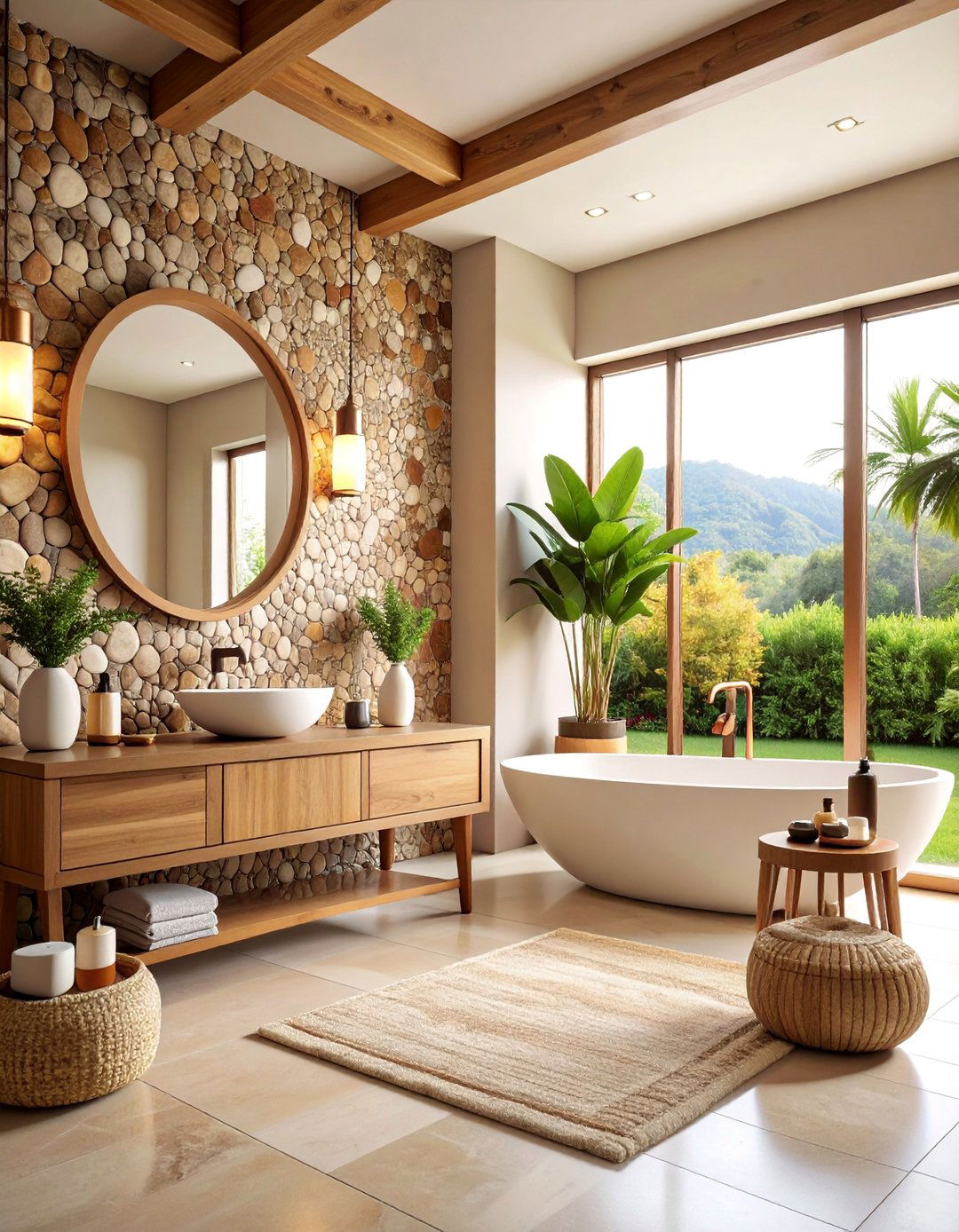 Stone Mosaic Feature Wall - 25 Bathroom Wall Ideas