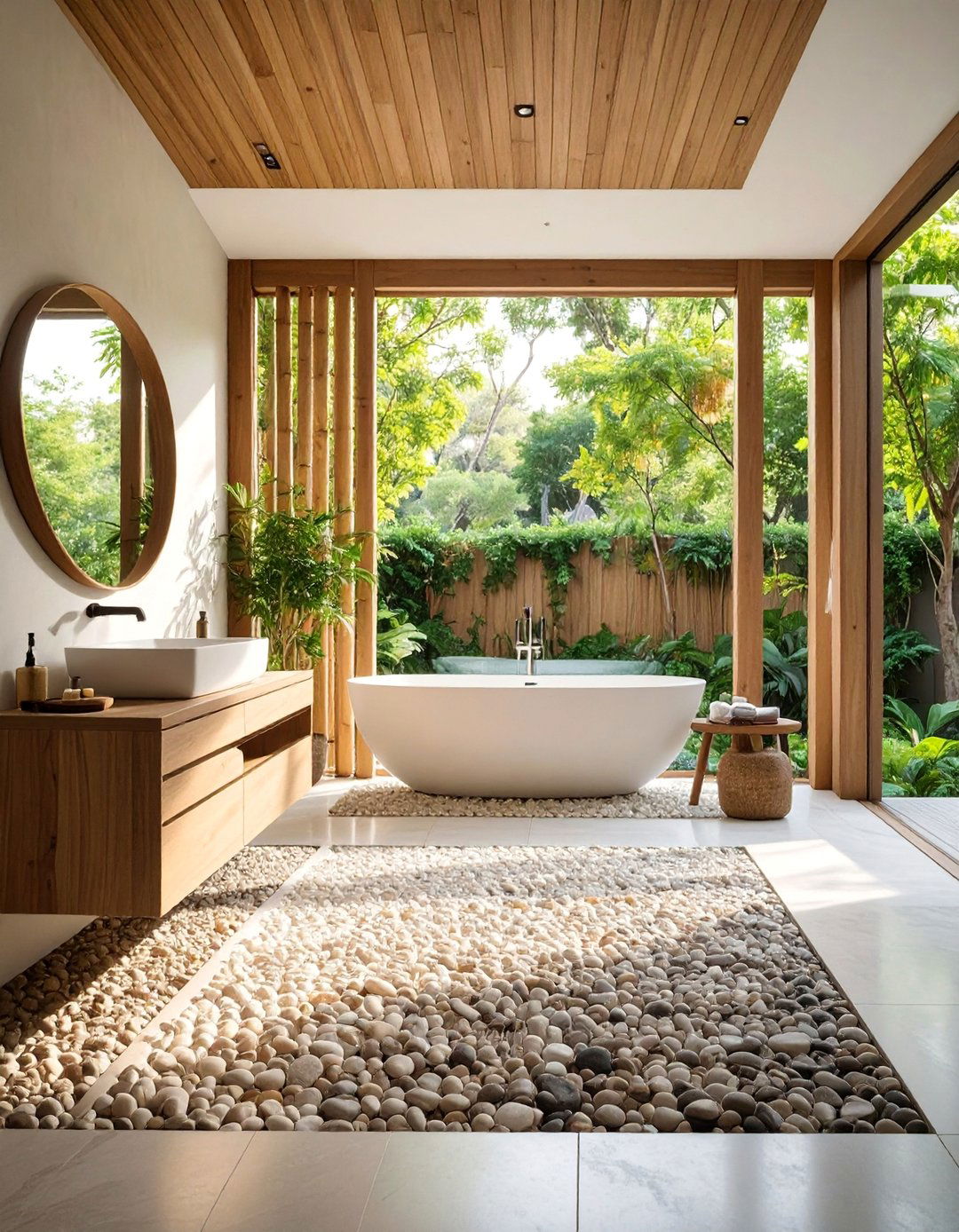 Stone Pebble Mosaic with Zen Like Atmosphere - 25 Bathroom Accent Wall Ideas