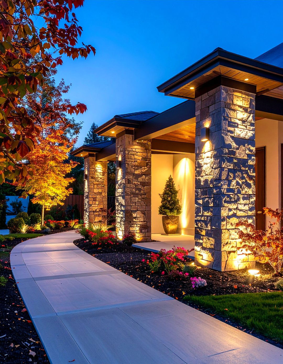 Stone Pillar Driveway Light Installation - 25 Driveway Lighting Ideas