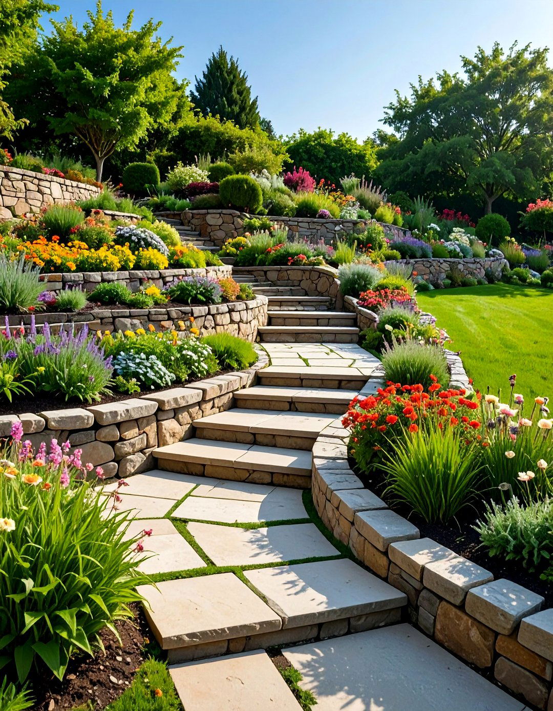 Stone Retaining Wall Terraced Garden - 25 Stone Garden Ideas