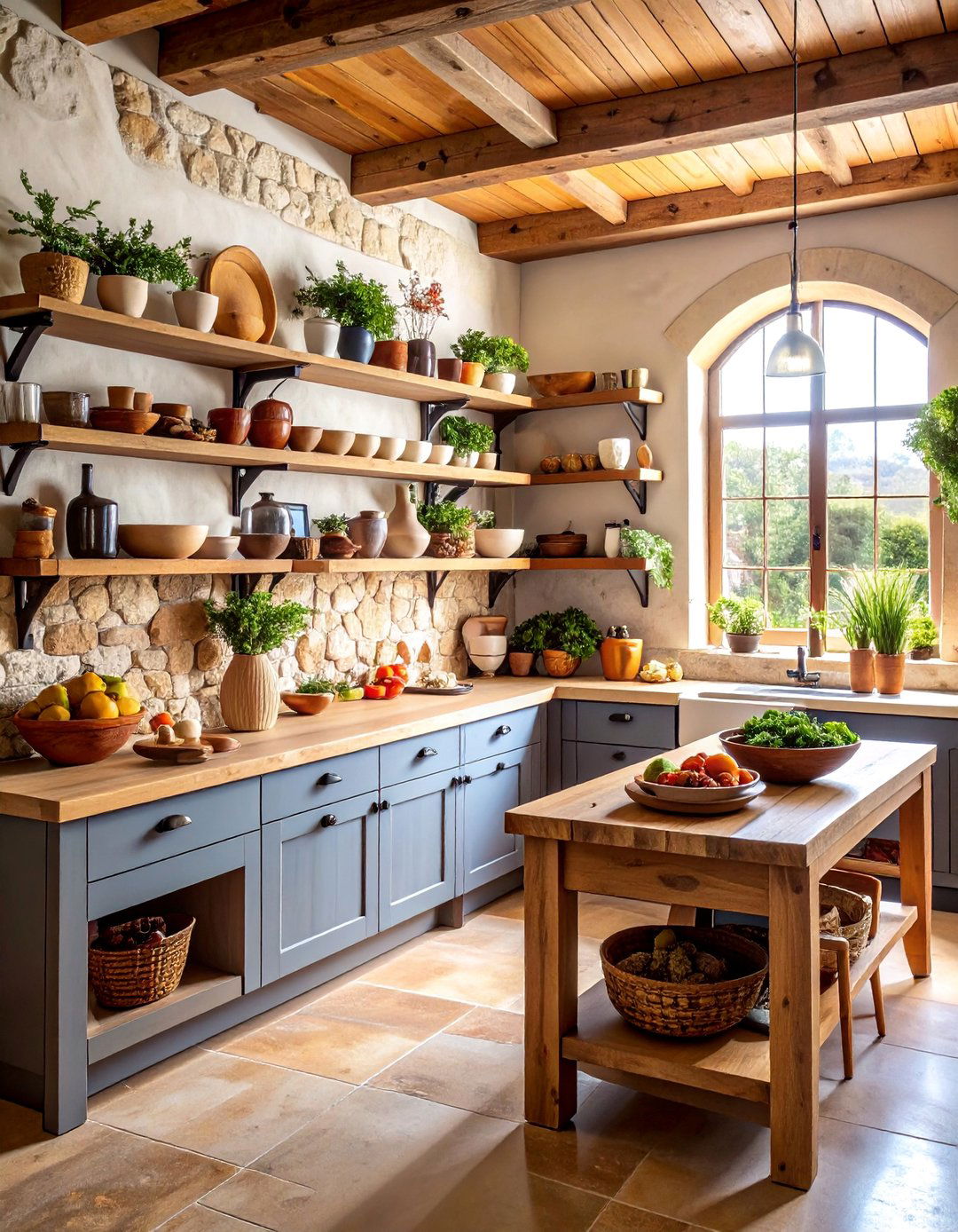 Stone Slab Natural Edge Shelving - 25 Open Shelving Kitchen Ideas