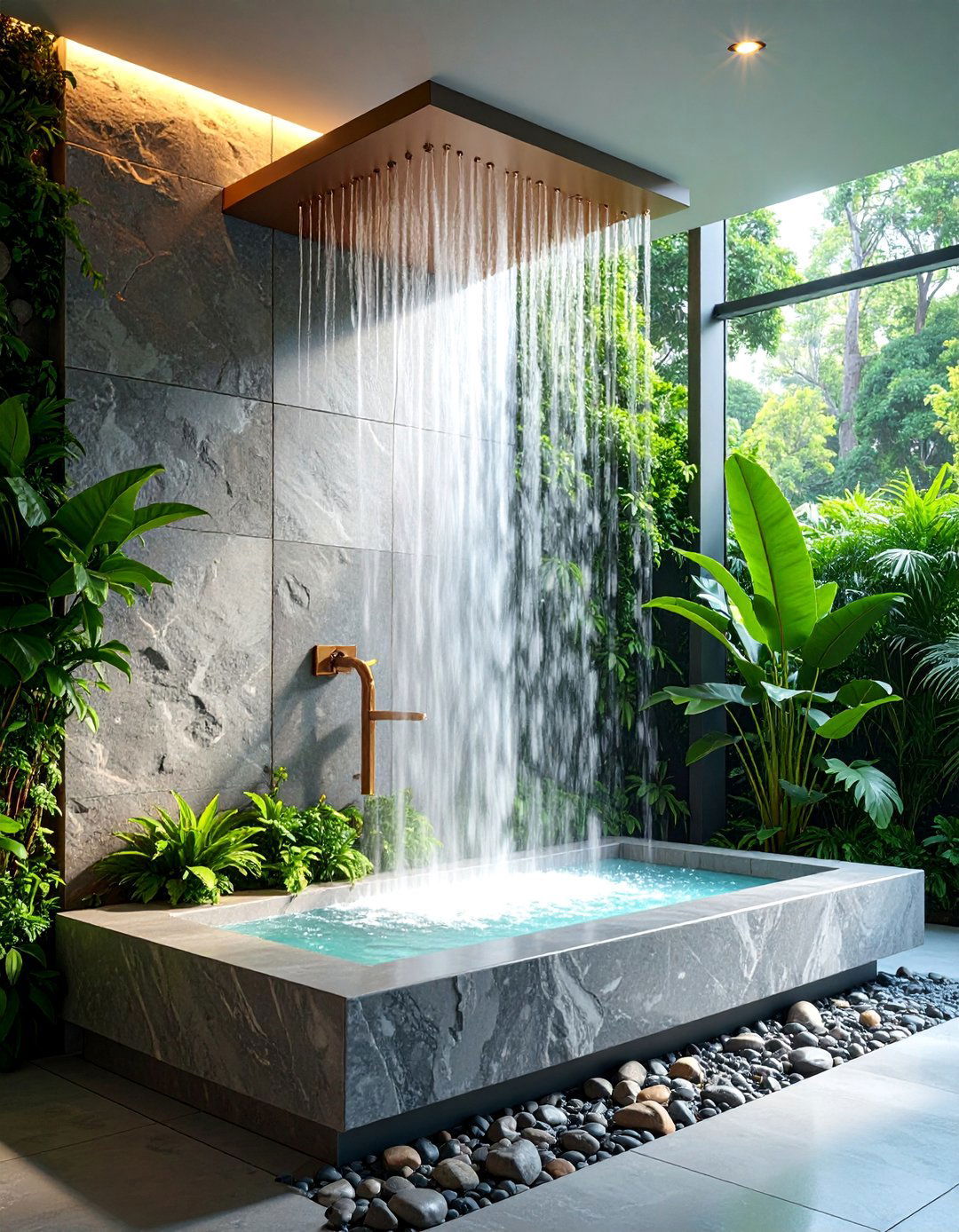 Stone Slab Shower Bench with Waterfall Edge - 25 Shower Bench Ideas