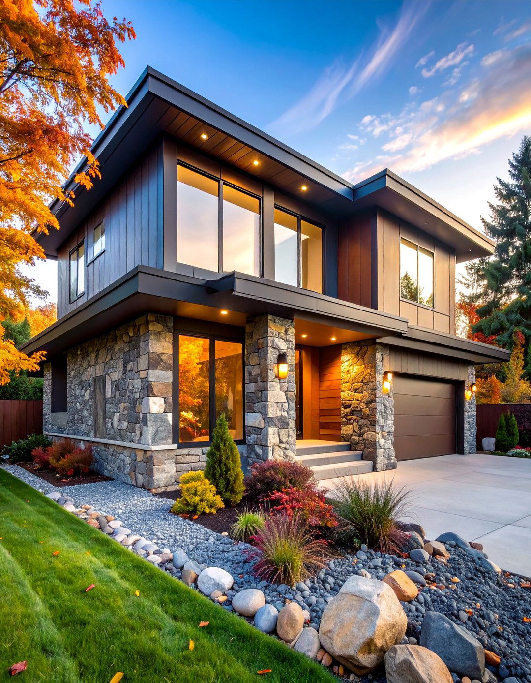Stone Veneer Base with Metal Upper Siding - 25 Modern Siding Ideas for a Contemporary Home