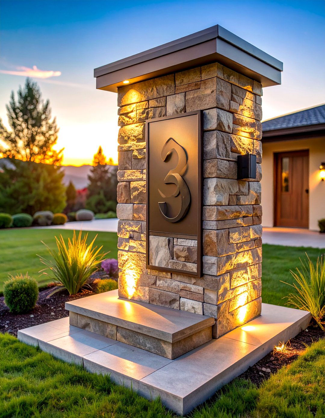 Stone Veneer House Number Monument Sign - 25 House Number Ideas