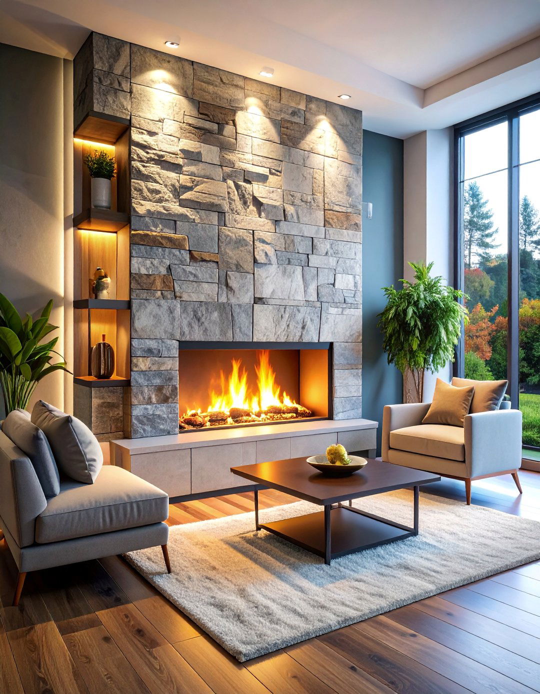 Stone Veneer Modern Fireplace - 25 Fireplace Ideas