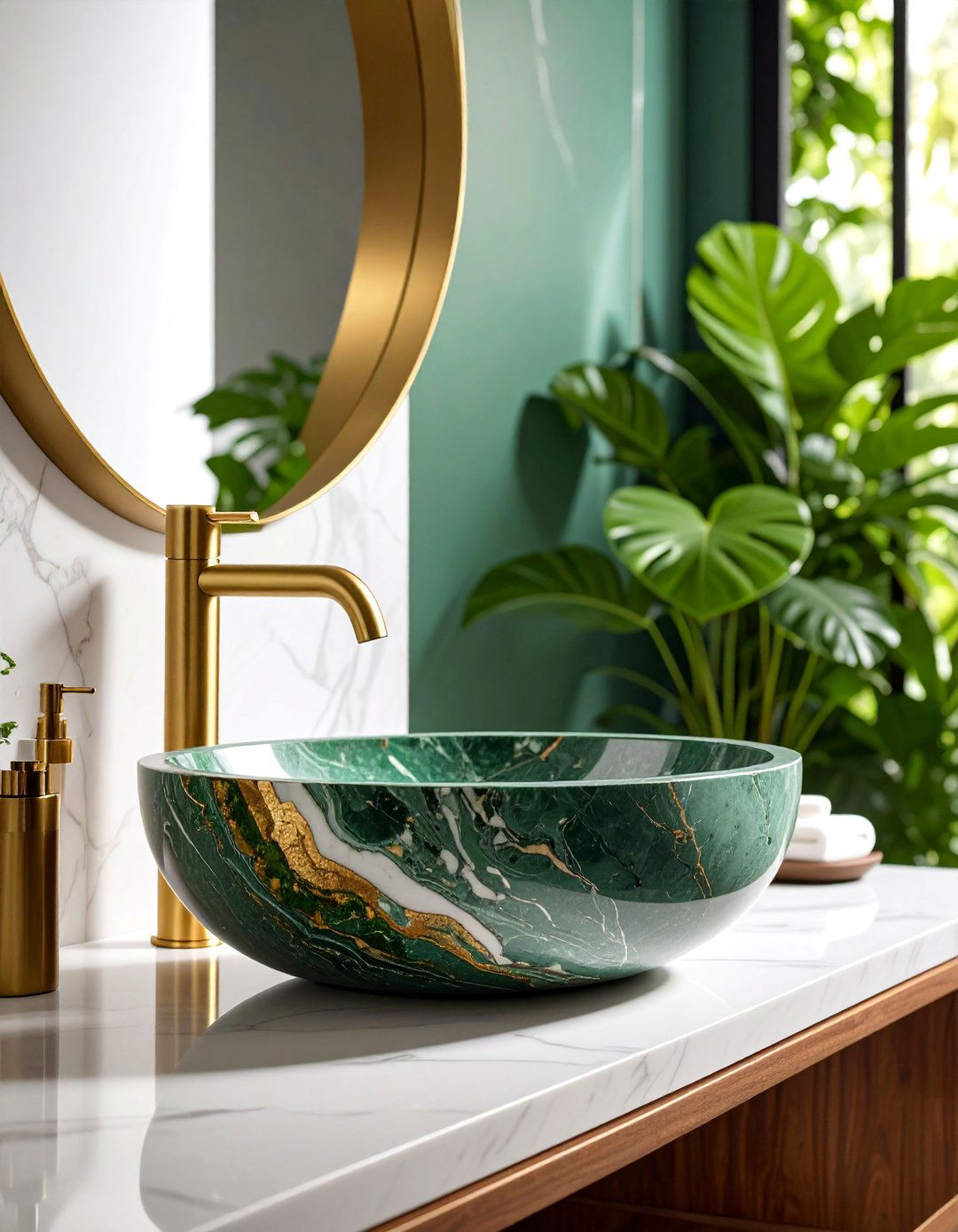 Stone Vessel Sink with Natural Texture - 25 Small Bathroom Sink Ideas