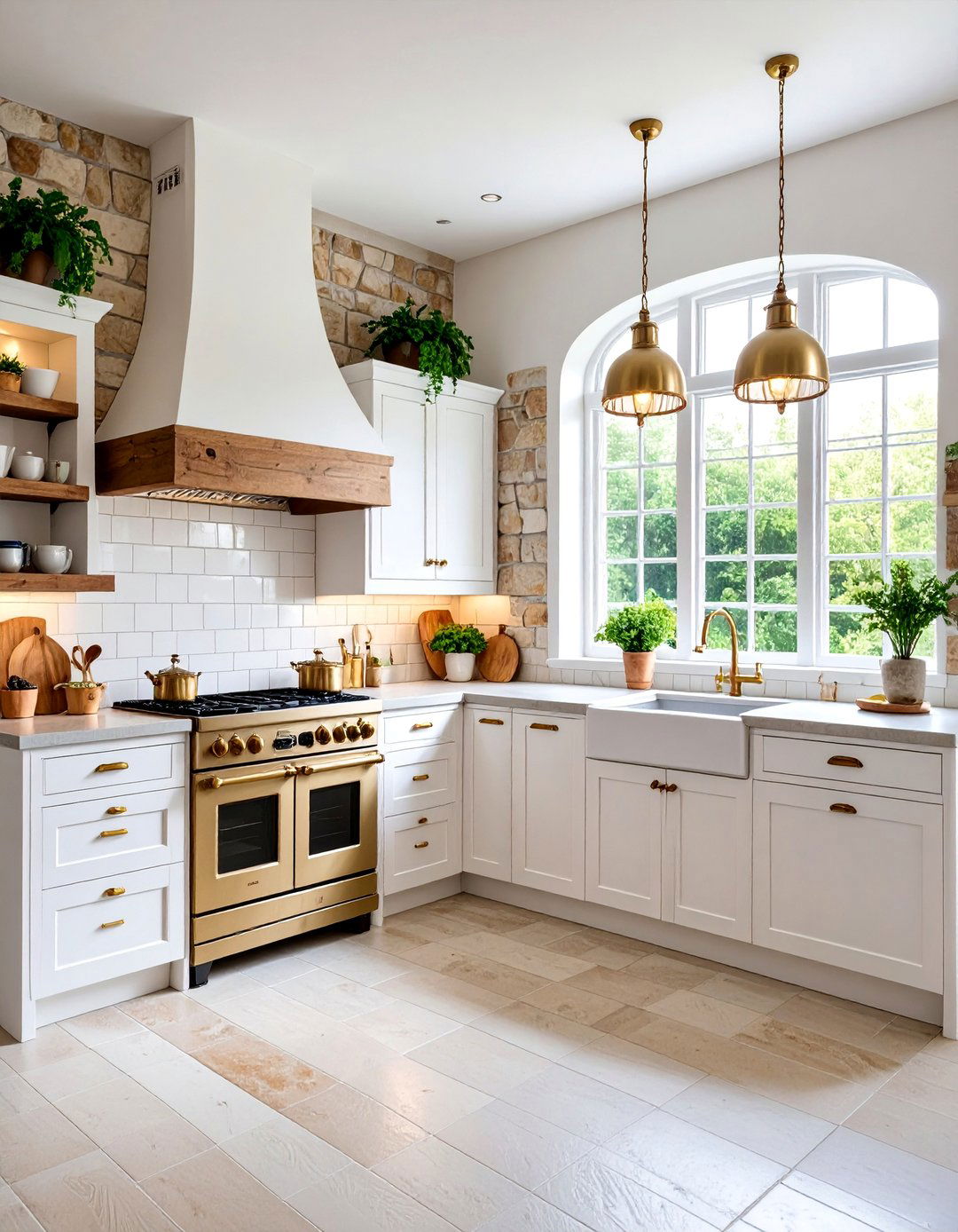 Stone Wall Feature Kitchen - 25 Rustic White Kitchen Ideas