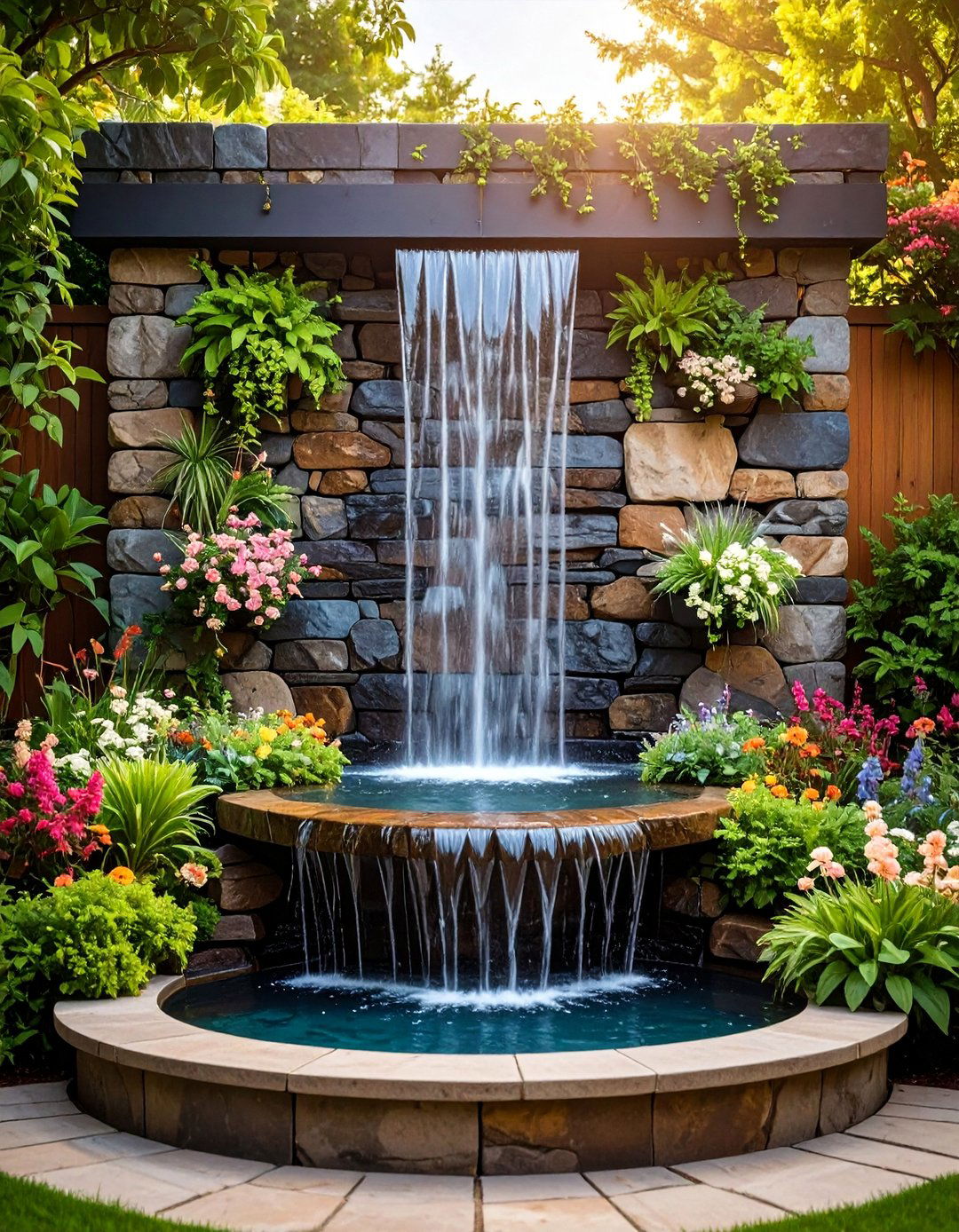 Stone Wall Fountain Feature - 25 Stone Garden Ideas