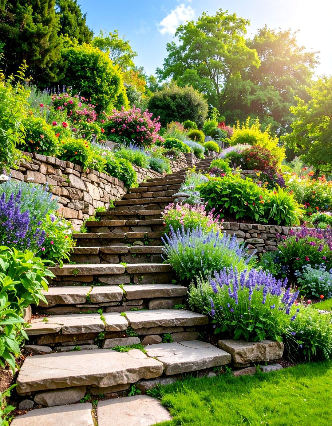 Stone Wall Terraces with Herb Gardens - 25 Rustic Landscaping Ideas