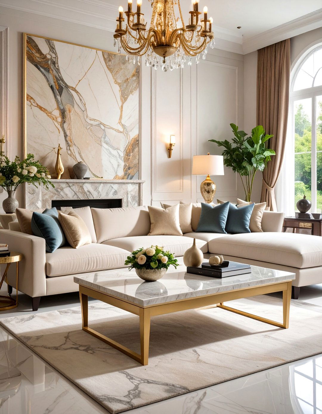 Stone and Marble Focal Points Living Room - 25 Organic Modern Living Room Design Ideas