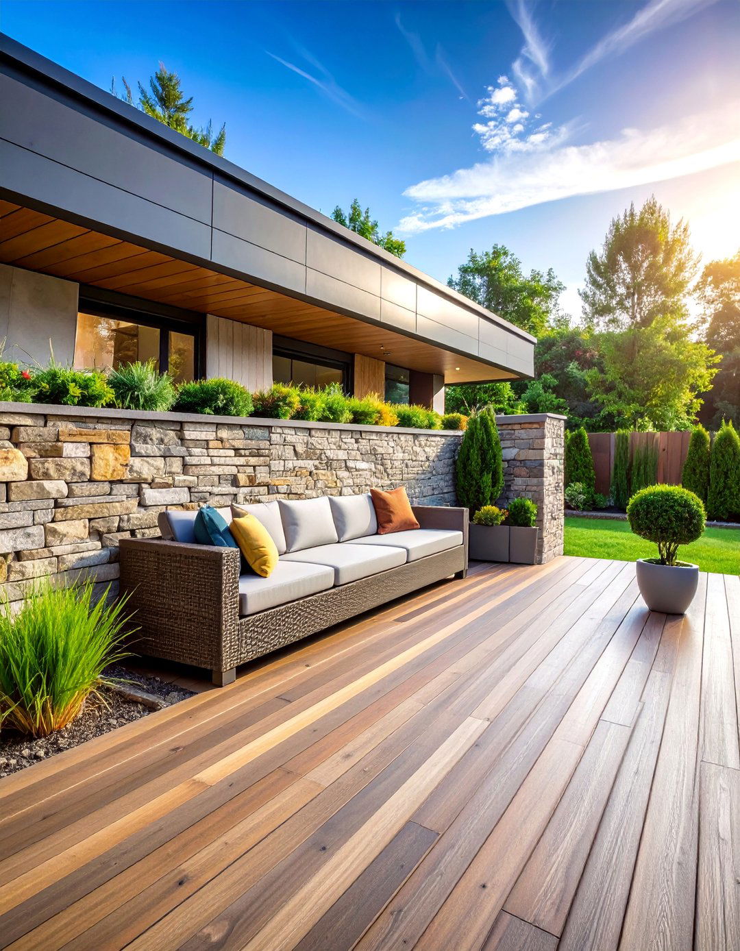 Stone and Masonry Half Wall System - 25 Deck Privacy Ideas