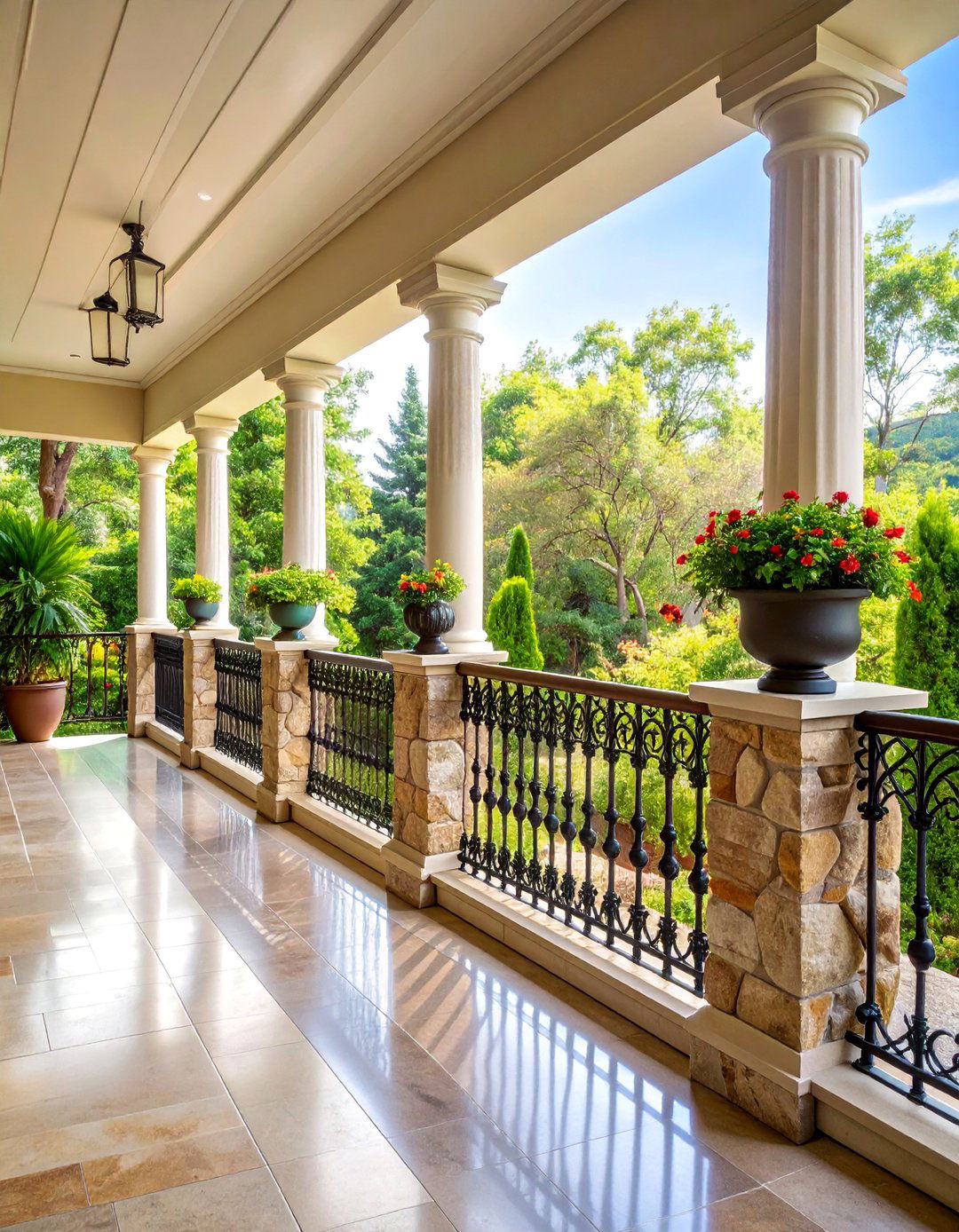 Stone and Metal Combined Porch Railing - 25 Porch Railing Ideas